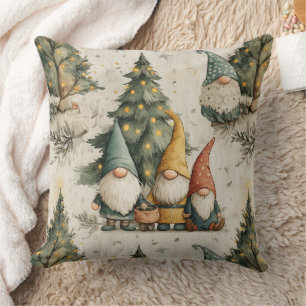 Winter Gnomes With Lit Christmas Tree Cushion