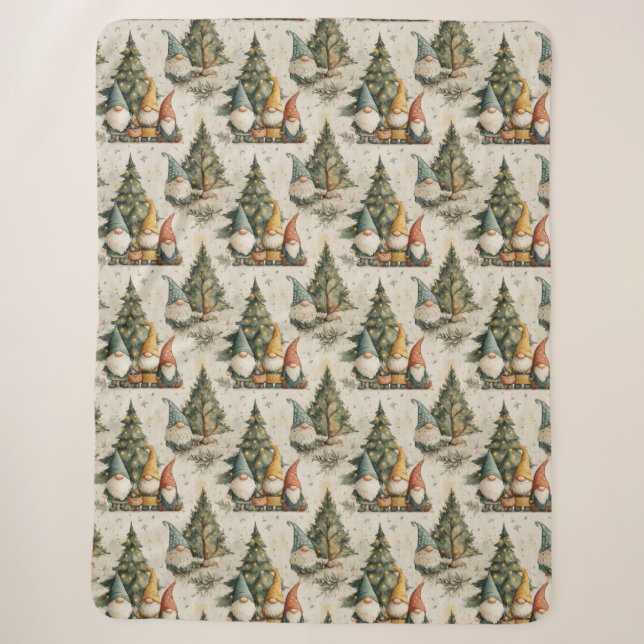 Winter Gnomes With Lit Christmas Tree Sherpa Blanket (Front)