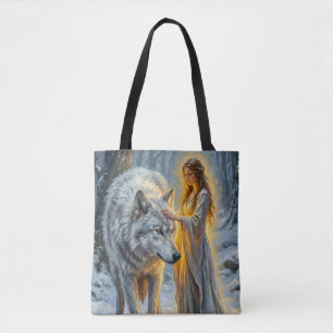 Winter Goddess & White Wolf Tote Bag