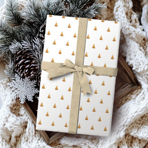 Winter Gold And White Christmas Tree Holiday Wrapping Paper