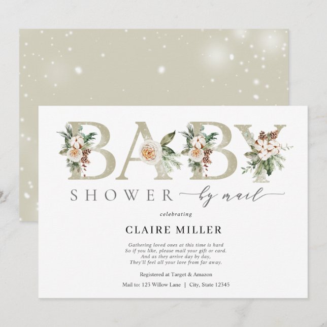 Winter Gold Baby Shower by Mail Invitation (Front/Back)