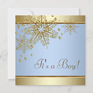 Winter Gold Blue Snowflakes Baby Boy Shower Invitation