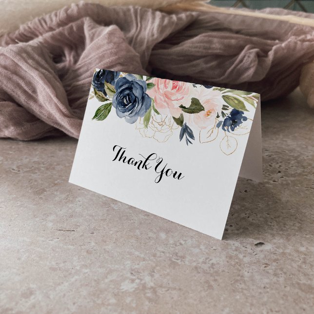 Winter Gold Floral Folded Wedding Thank You Card (Creator Uploaded)