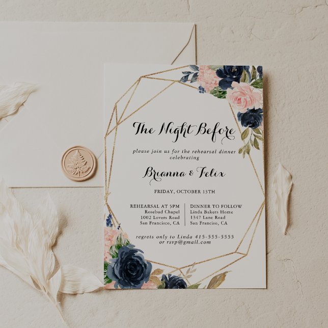 Winter Gold Floral Night Before Rehearsal Dinner Invitation (Creator Uploaded)