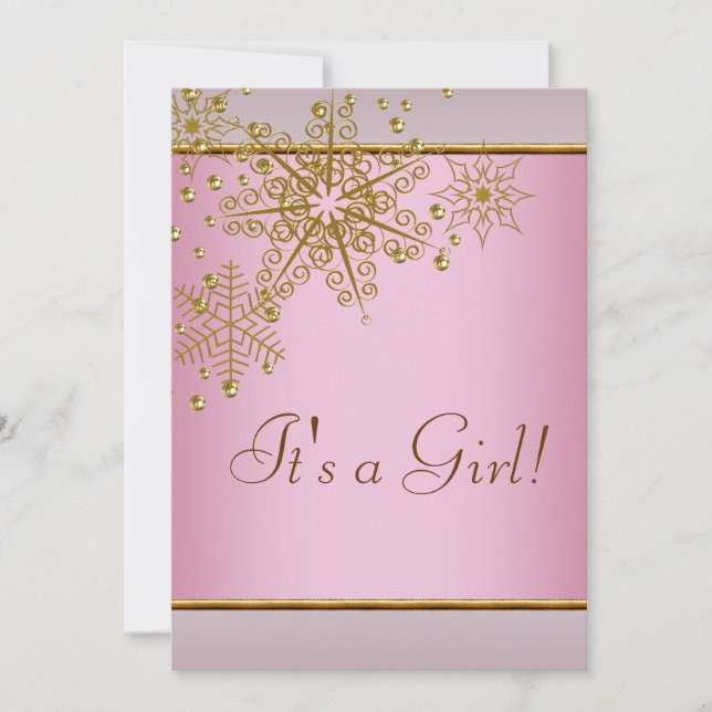 Winter Gold Pink Snowflakes Baby Girl Shower Invitation (Front)