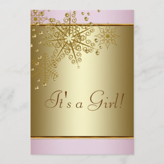 Winter Gold Pink Snowflakes Baby Girl Shower Invitation