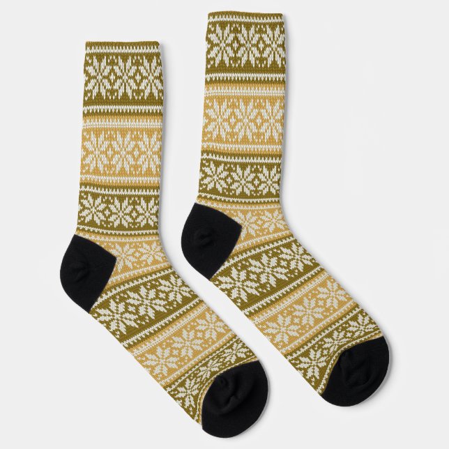 Winter Gold Poinsettia Flower Pattern Socks (Right)