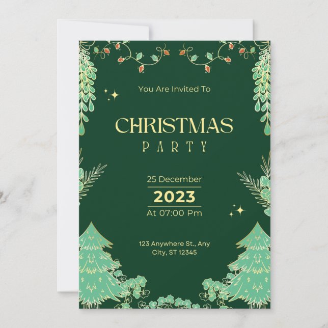 Winter gold snow pine green  Christmas  Invitation (Front)