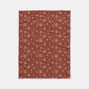 Winter Gold Snowflake Pattern on Red Fleece Blanket