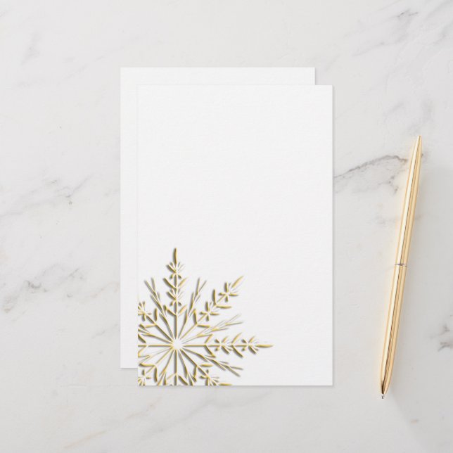 Winter Gold Snowflake Stationery (Front/Back In Situ)