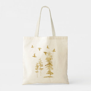 Winter Gold Trees and Birds Tote Bag