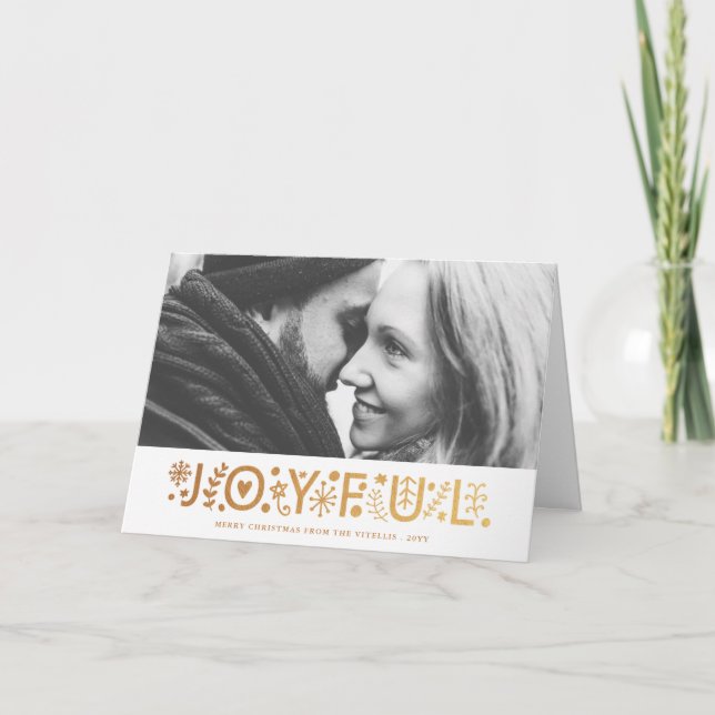 Winter Gold | White | Horizontal Photo Holiday Card (Front)