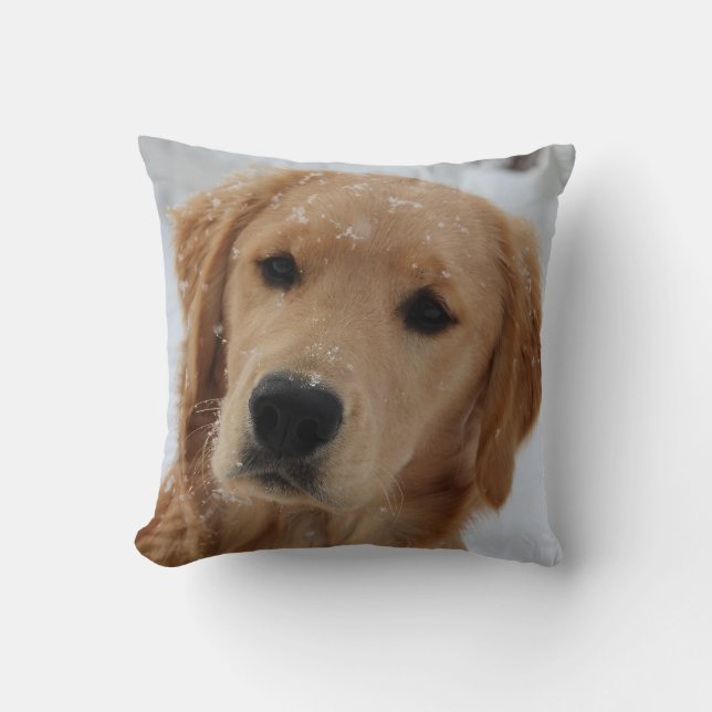 Winter Golden Retriever Throw Pillow (Front)