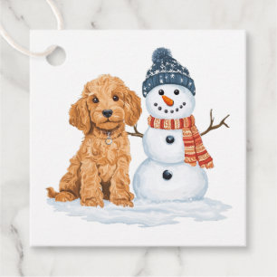 Winter Goldendoodle Dog Cute Snowman Favour Tags