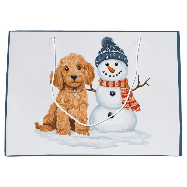 Winter Goldendoodle Dog Cute Snowman Large Gift Bag (Front)