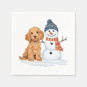 Winter Goldendoodle Dog Cute Snowman Napkin