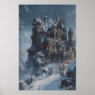 Winter Gothic Victorian Castle Mansion Art Poster