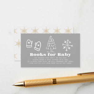 Winter Gray Hand-Drawn Baby Shower Book Request Enclosure Card