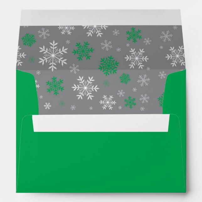 Winter Green and Grey Snowflake Pattern Envelope (Back (Bottom))