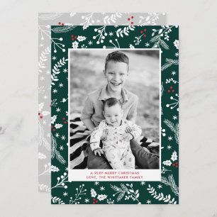 Winter Green Berries Christmas Holiday Flat Card
