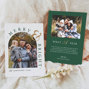 Winter Green Charm Merry & Bright Arch Photo Holiday Card