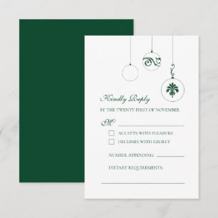 Winter Green Christmas Bauble Ornaments Wedding RSVP Card