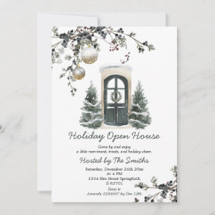 Winter Green Christmas Baubles Holiday Open House Invitation