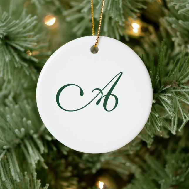 Winter Green Elegant Script Monogram Christmas  Ceramic Tree Decoration (Tree)