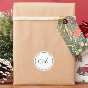 Winter Green Monogram Bauble Christmas Classic Round Sticker
