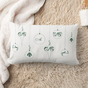 Winter Green Monogram Bauble Ornaments Christmas  Lumbar Cushion
