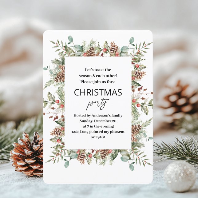 Winter Green Pine Cone Frame Christmas Invitation (Creator Uploaded)