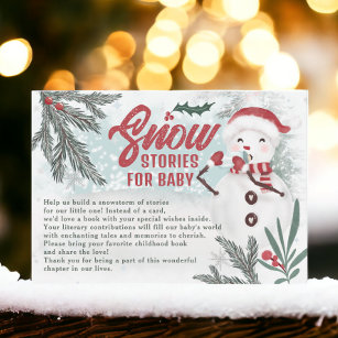 Winter green pine snowman bring a book baby shower enclosure card