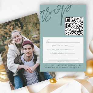 Winter Green Wedding RSVP Card with QR Code