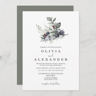 Winter Greenery and Berries wedding Invitation