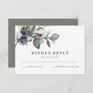 Winter Greenery and Berries wedding RSVP Card