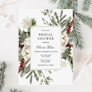 Winter Greenery and Florals Bridal Shower Invitation