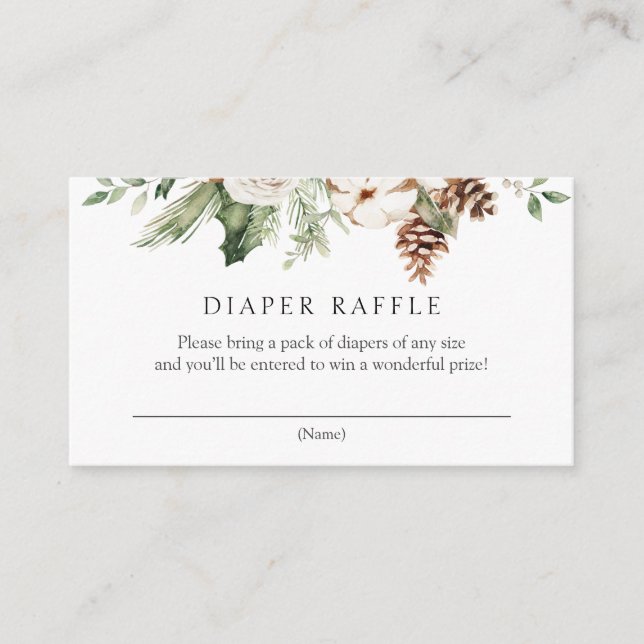Winter Greenery and Pinecones Diaper Raffle Enclosure Card (Front)
