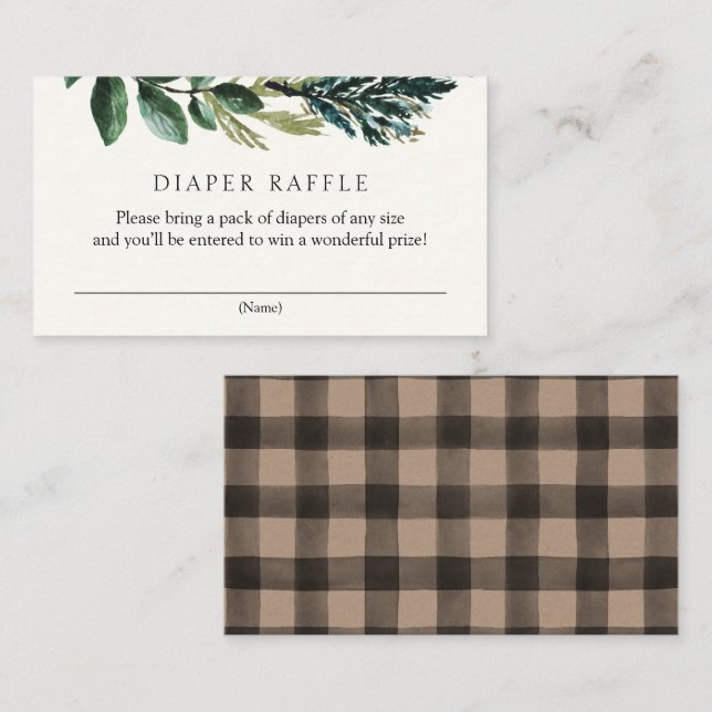 Winter Greenery and Plaid Diaper Raffle Enclosure  Card (Front/Back)
