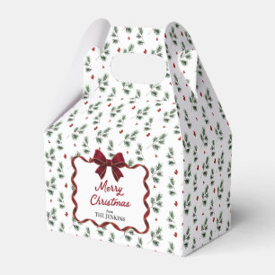 Winter Greenery and Red Bow Christmas Favour Box