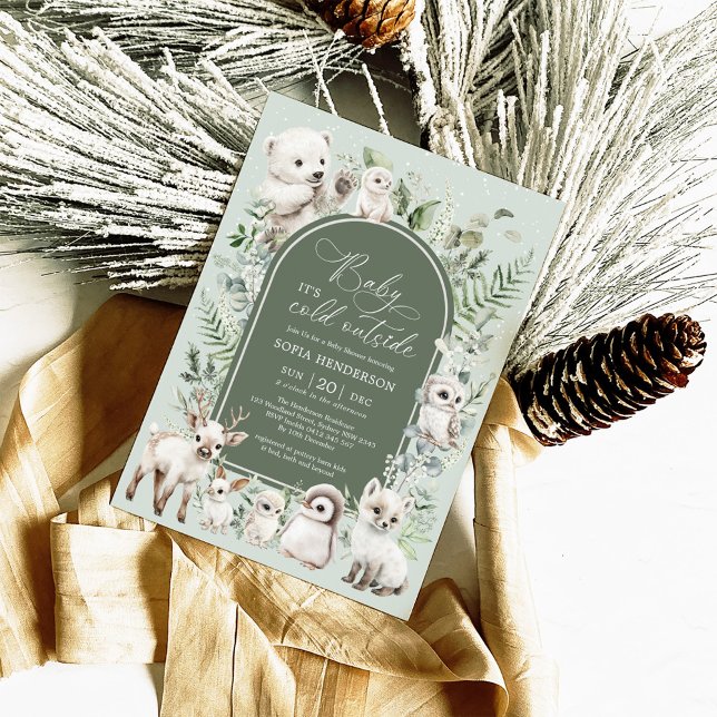 Winter Greenery Arctic Animals Neutral Baby Shower Invitation (Creator Uploaded)