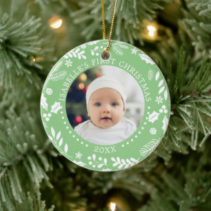 Winter Greenery Baby First Christmas Photos Ceramic Tree Decoration