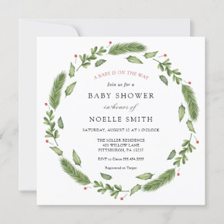 Winter Greenery Baby Shower Invitation
