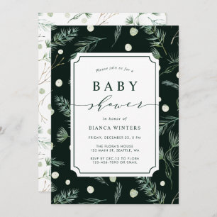 Winter Greenery Baby Shower Invitation