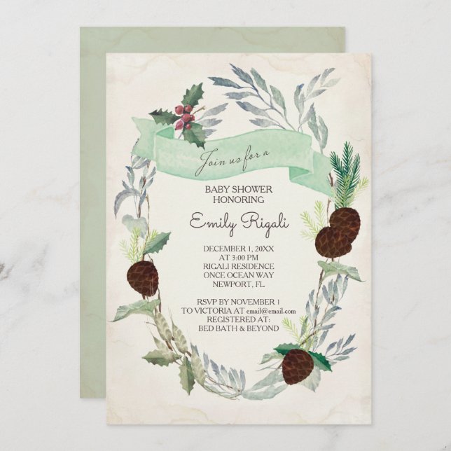 Winter Greenery Baby Shower Invitation (Front/Back)