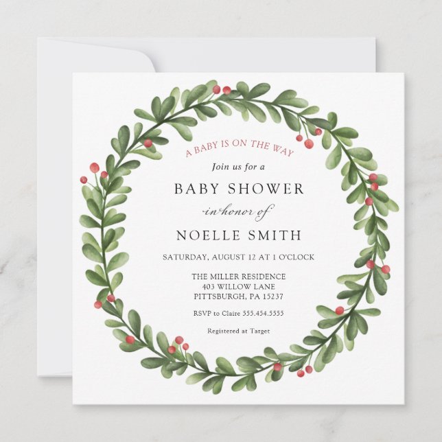 Winter Greenery Baby Shower Invitation (Front)