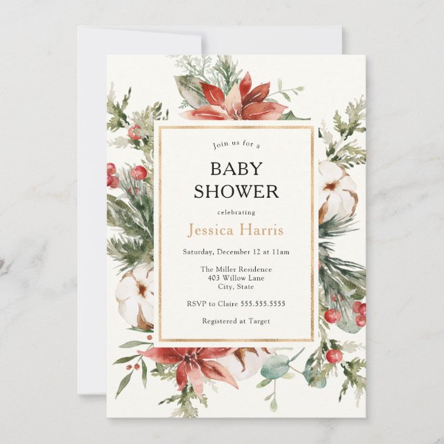 Winter Greenery Baby Shower Invitation (Front)