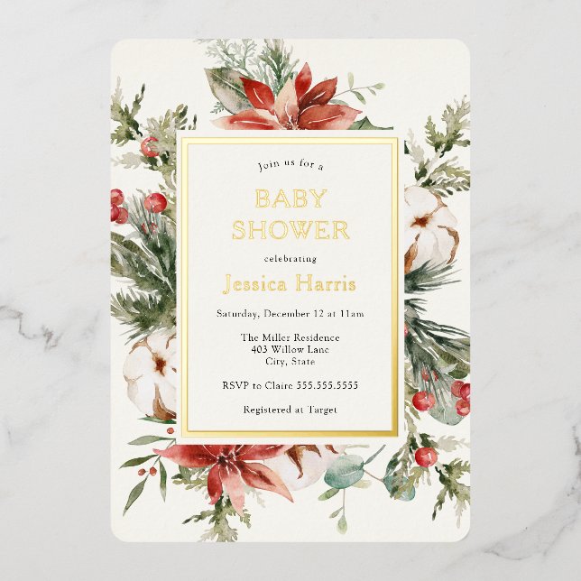 Winter Greenery Baby Shower Invitation (Front)