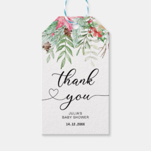 Winter Greenery baby shower thank you Gift Tags
