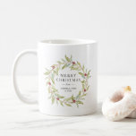 Winter Greenery Berries Wreath Monogram Christmas Coffee Mug<br><div class="desc">Winter greenery leaves berries wreath Christmas coffee mug with the text 'Merry Christmas',  simply customise the Christmas mug with your (family) name(s) and your monogram on the other side. If you need any help please contact us through our store.</div>