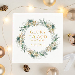 Winter Greenery Bible Verse Religious Christmas Napkin